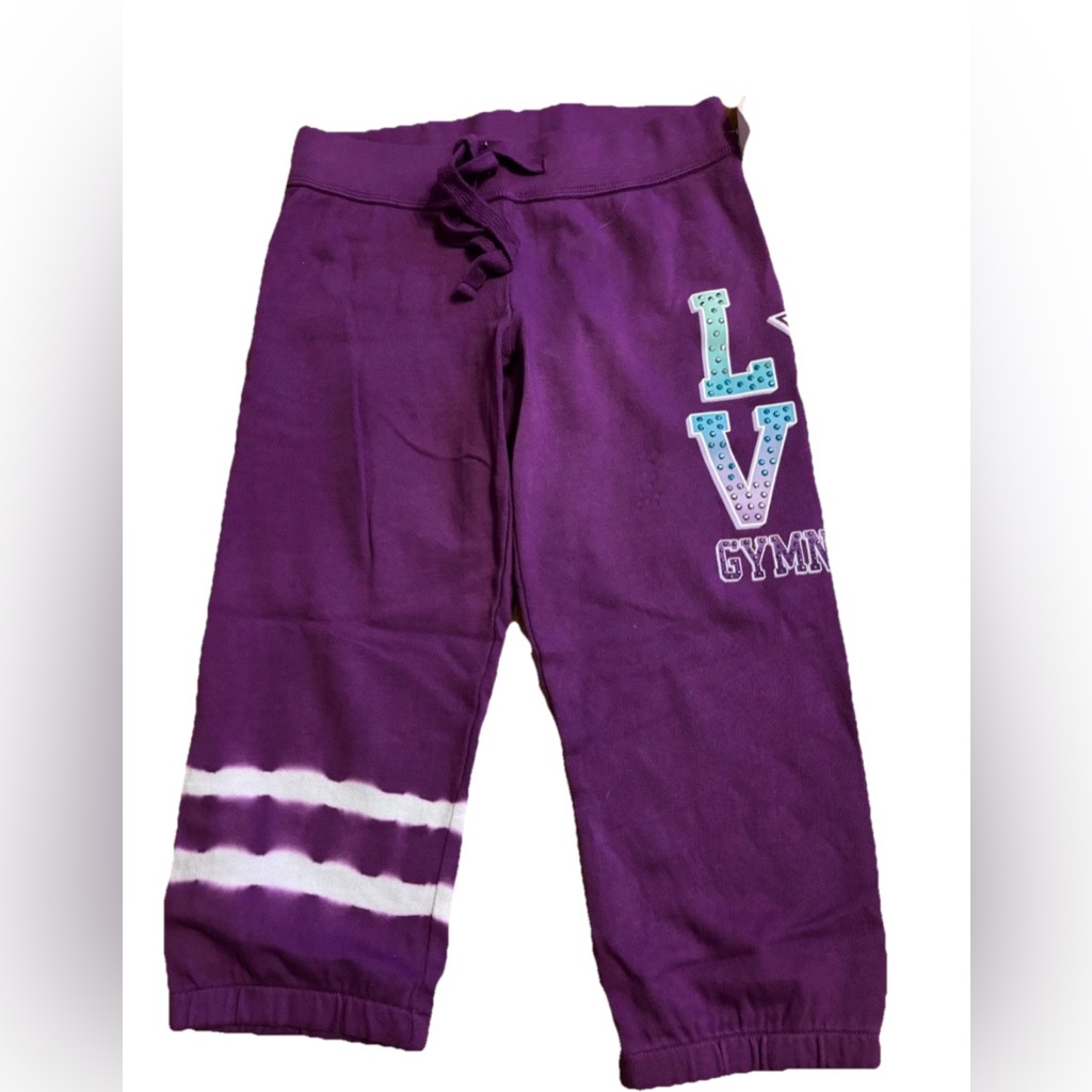 Justice Girls Purple Capris With Embellished Love Gymnast On Leg - Size 7